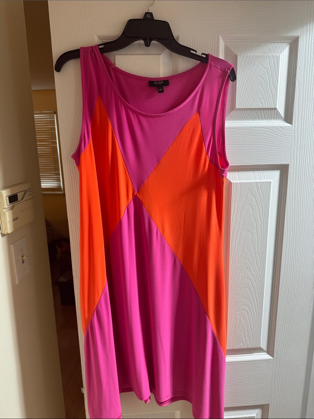MSK Pink and Orange Colorblock Midi Dress